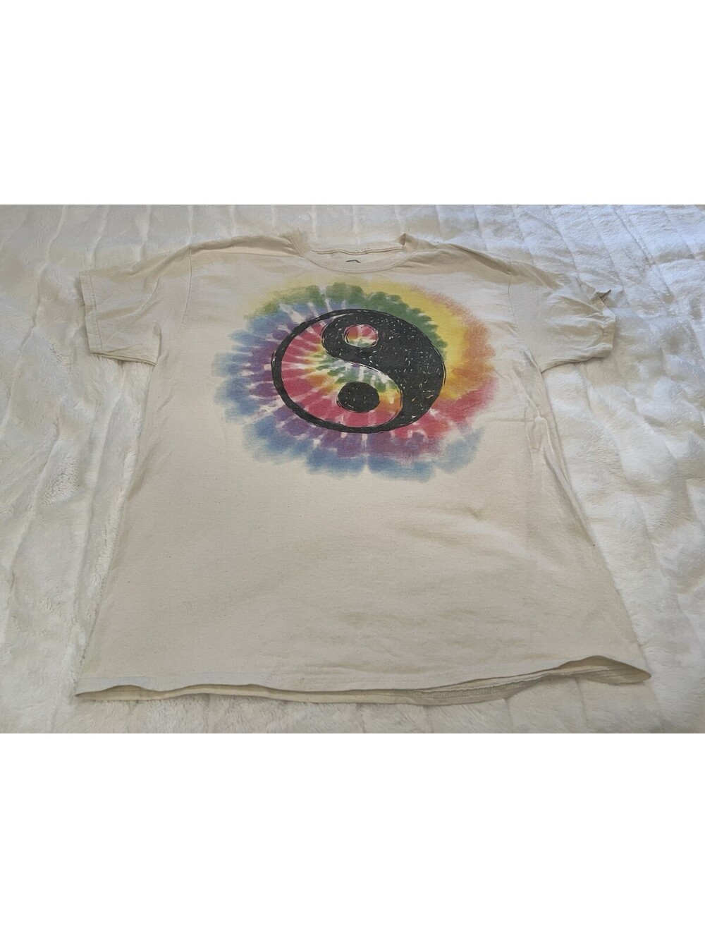 Rainbow Tie Dye Ying Yang women’s large T Shirt